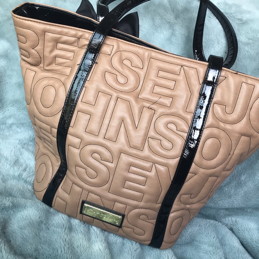 Tan and black leather Betsey Johnson Tote Bag